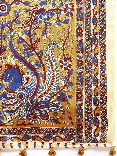 Image of RANI SAAHIBA Women's Art Silk Kalamkari Saree With Blouse Piece