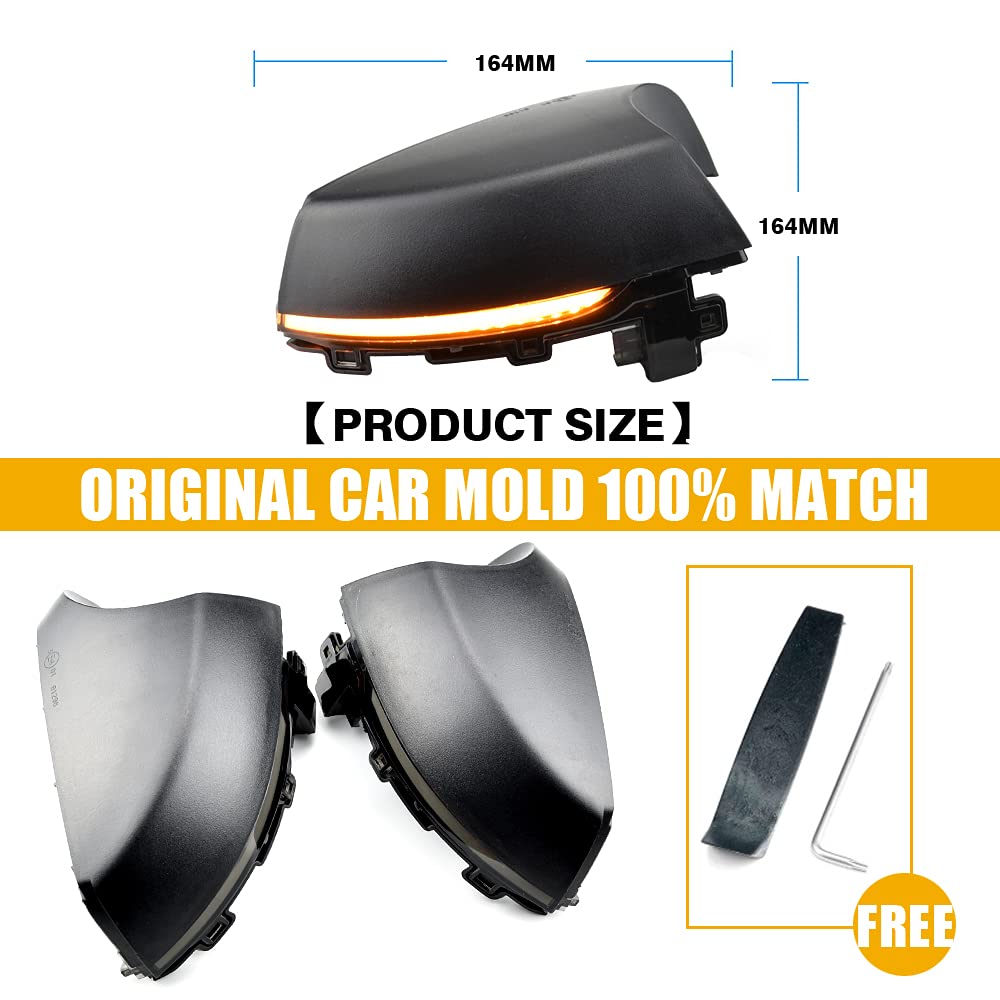 2 pièces Séquentiel Dynamique Clignot Compatible avec V-W POLO MK5 6R 2009-2013/POLO 6C 2014-2017 LED Rétroviseur Latéral Indicateur de Direction Assemblage