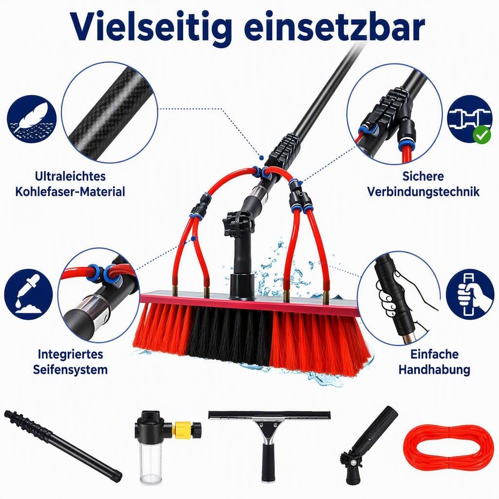 Carbonfaser Teleskopstange 12m Waschset, Fensterputzer für Dach & Auto