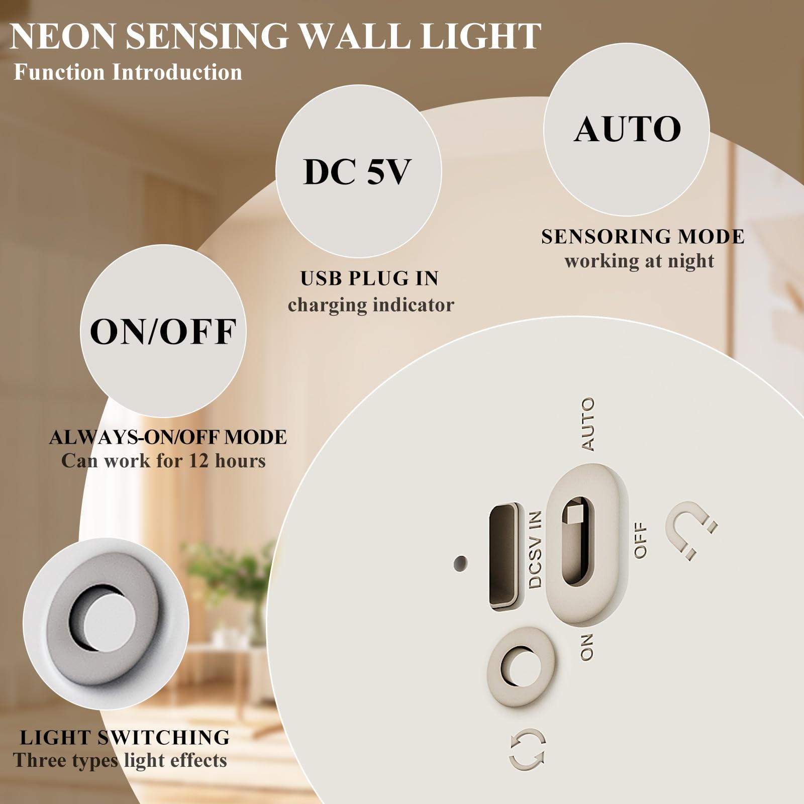 Confezione da 2 luci da Parete a Batteria con sensore di Movimento, Lampada LED per Interni, 3 Colori Verso l'Alto e Verso Il Basso, Illuminazione Wireless Ricaricabile Tramite USB