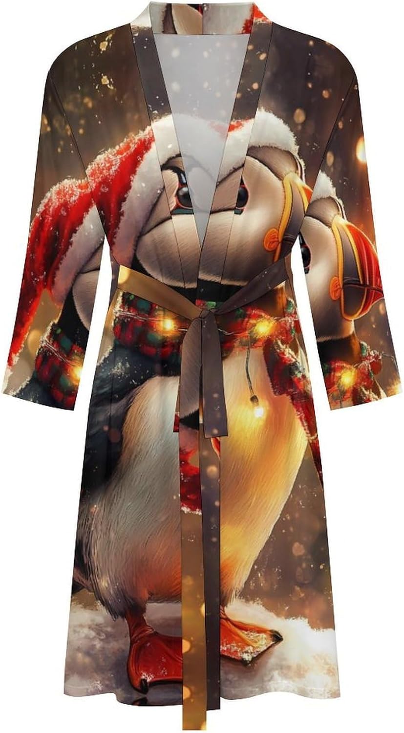 Puffinbird in Christmas Mens Robe Long Bathrobe for Women Bath Robes Lightweight Soft Printed Sleepwear