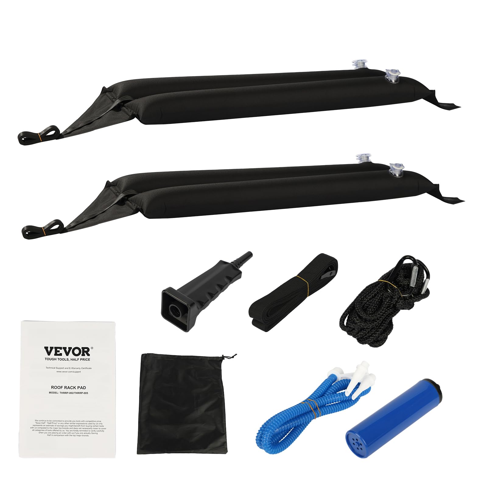 VEVOR Cuscinetti per Barre Portatutto Auto, Cuscinetti Universali per Portapacchi da Auto, 955 mm Carico 40 kg, con 2 Cinghie di Ancoraggio e Corde, Pompa ad Aria Manuale, Portapacchi per SUP, Canoa