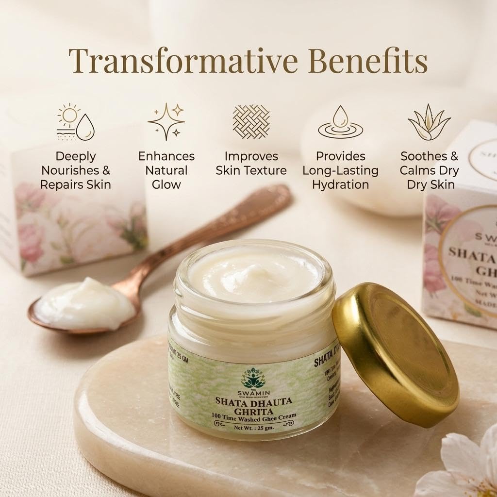 The Swamin Shata Dhauta Ghrita Moisturizer cream , Sun protection , Kumkumadi Oil ( face serum ) , Kumkumadi Soap , Saumya Twacha Facepack Kit 4
