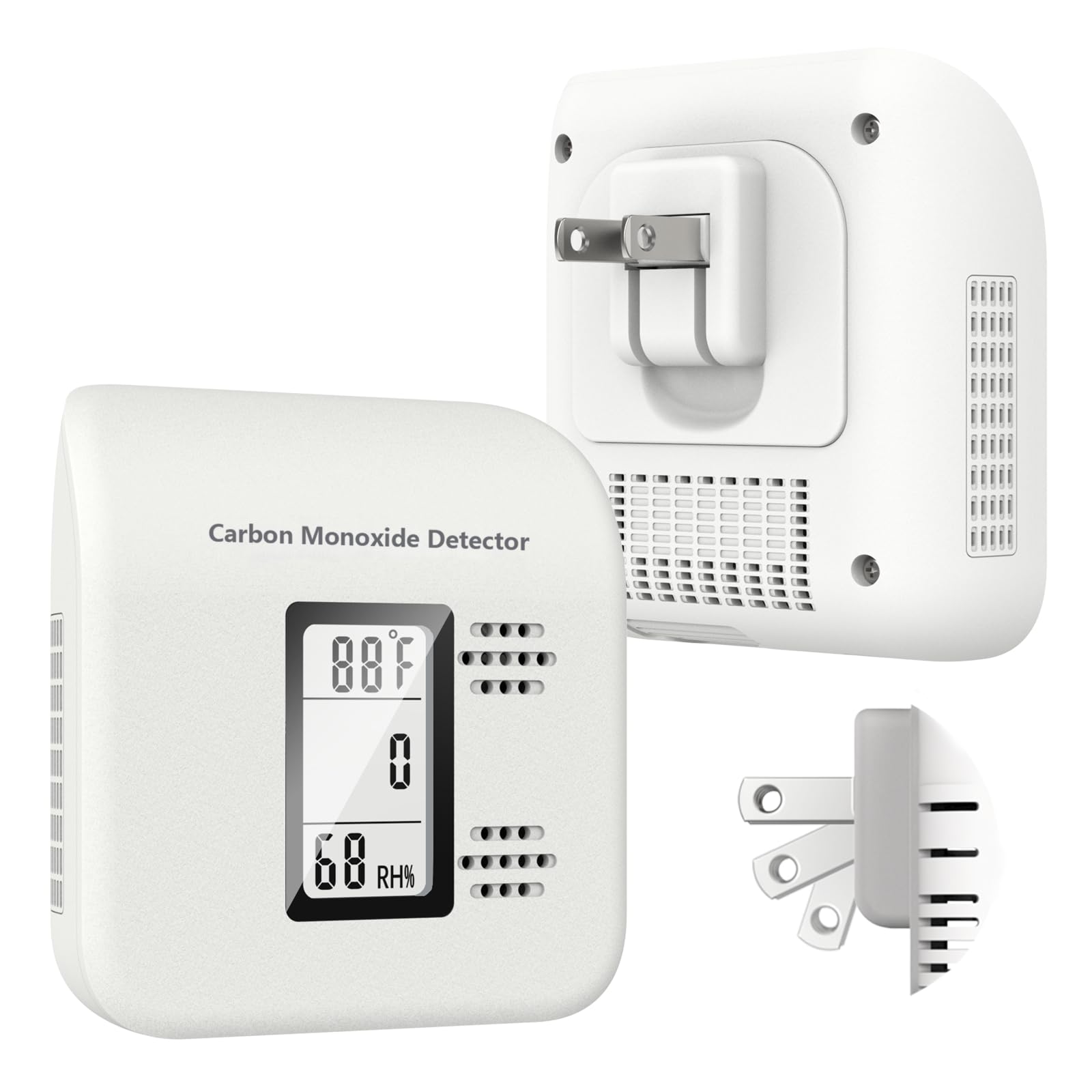 Carbon Monoxide Detectors，3-in-1 Carbon Monoxide Detectors Plug in with Temperature & Humidity Monitor CO Alarm for Home RV Travel Hotel (1Pack White)