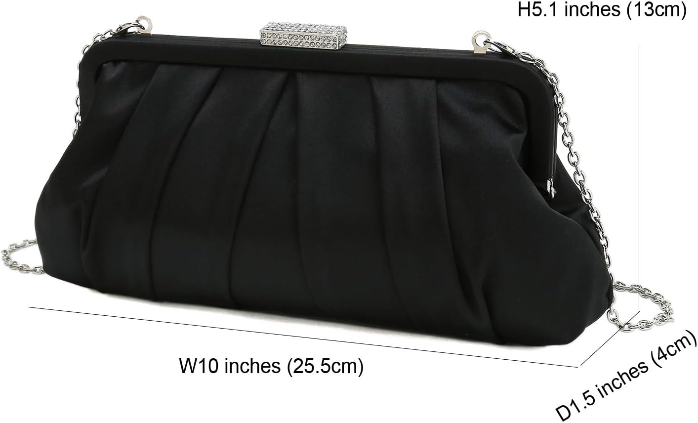 CHARMING TAILOR Classic Pleated Satin Clutch Bag Diamante Embellished Formal Handbag for Wedding/Prom/Black-Tie Events - Image 5