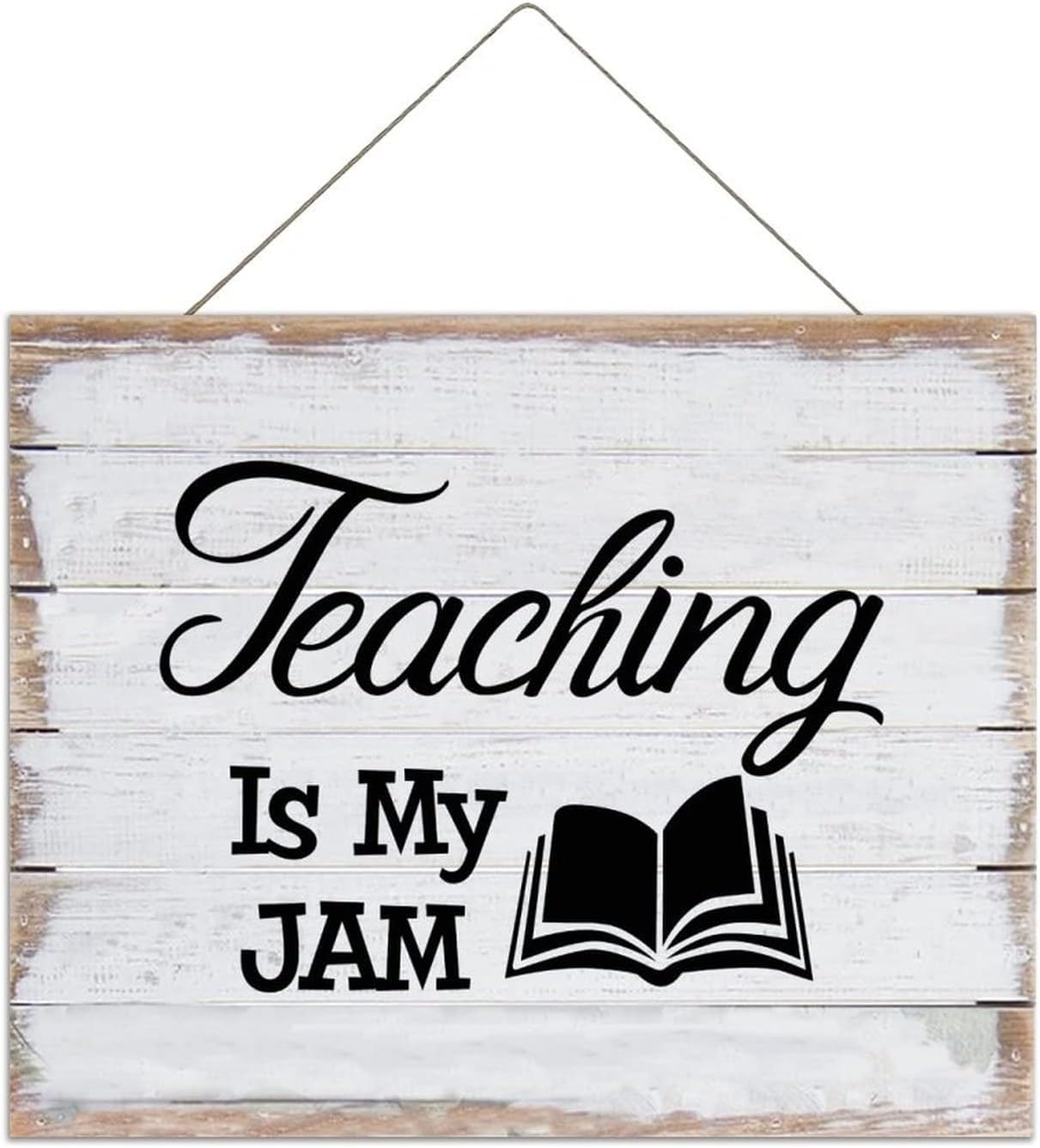 Rustic Home Decor Wood Plaque Wall Hanging Sign with Rope for Hanging, Teaching Is My Jam Wall Art Sign for Home Bedroom Farmhouse 8" x 8"