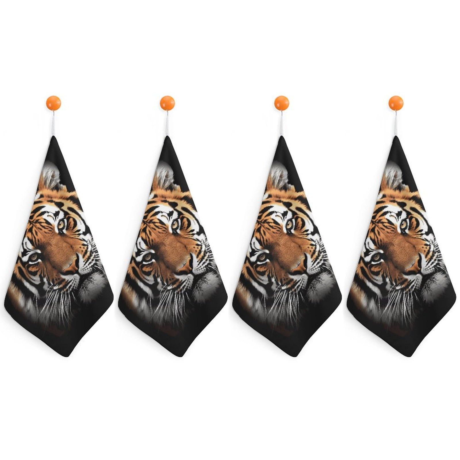 LDGSUPH Tiger Face Hand Towels Fashion Hand Face Towel with Hanging Strap Absorbent Soft Decorative Towel Fade Resistant Cozy Face Cloths for Kitchen Gym Bathroom Towels 4PCS