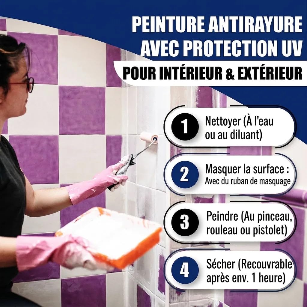 Peinture carrelage satiné violet pastel RAL 4009 Violet Peinture pour carrelage pour de sol & mural avec kit (X300) et Diluant (5 L) Hamburger Lack-Profi