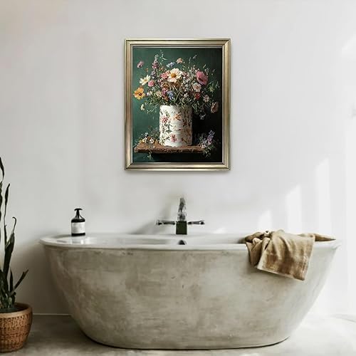 Miniatura 9 de Arte de pared enmarcado para baño, rollo de papel higiénico verde oscuro y lienzo de flores, cuadro botánico de baño, decoración de pared, estampado
