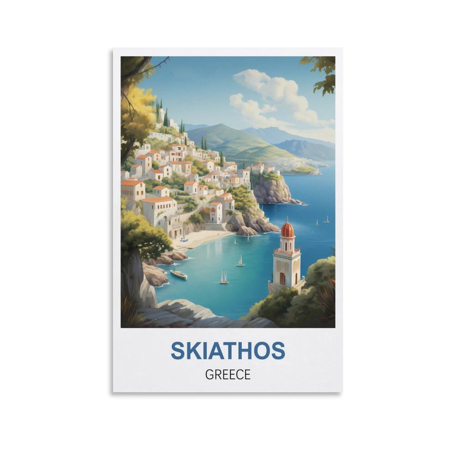 Hnrojico Unframe-Style Skiathos Greece Vintage Travel Posters 08X12inch(20X30cm) Canvas Wall Art Poster Prints, Bedroom Living Room Decoration Painting