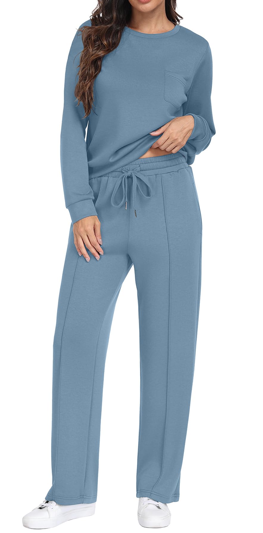 GRECERELLE Trainingsanzug Jogginganzug Damen Zweiteiler Outfits Tracksuit Langarm Lässige Crew Neck Casual Tops und Jogginghosen Trainingsanzüge mit Taschen