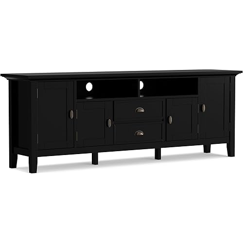 SIMPLIHOME Redmond SOLID WOOD 72 Inch Wide Transitional TV Media Stand in Black For TVs up to 80 Inches, For the Living Room and Entertainment Center