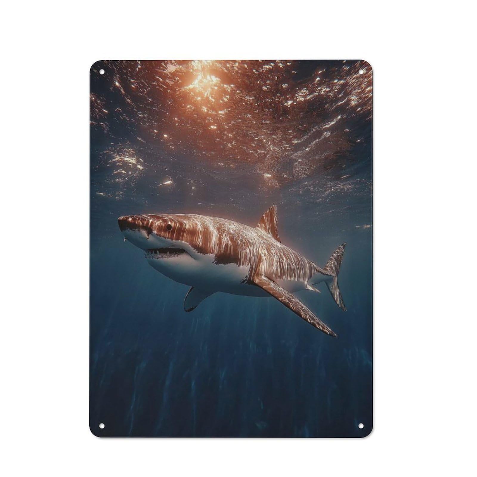 Great White Shark Underwater Rustic Metal Sign 40x30cm, Country Vintage Country Wall Plaque for Cottage, Kitchen, Hallway Or Breakfast Nook