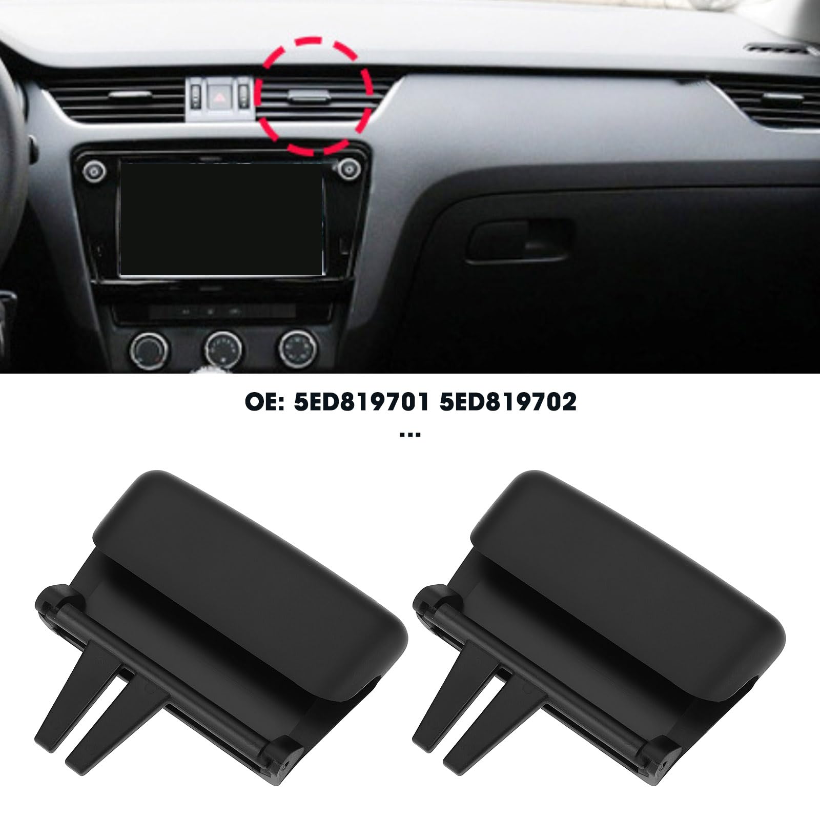 ECSiNG 2 Stück Auto Front AC Vent Slider 5ED819701 5ED819702 kompatibel mit Skoda Octavia 2014–2019, Mitte rechts