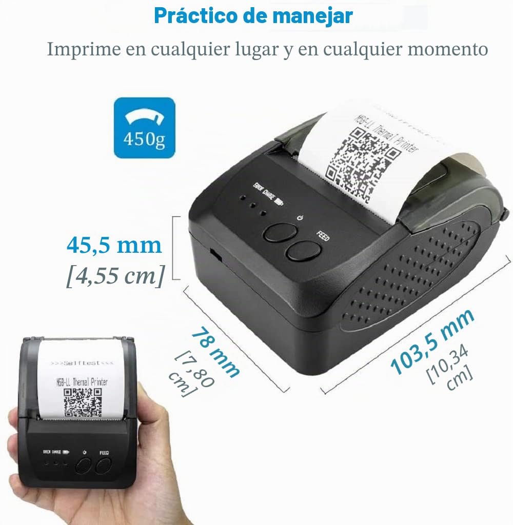 NETUM Impresora térmica inalámbrica Bluetooth de Recibos, portátil, 2 Pulgadas, 58 mm, Mini Impresora USB POS para Soporte de Ventas de restaurantes Android/iOS/PC/Windows/Linux
