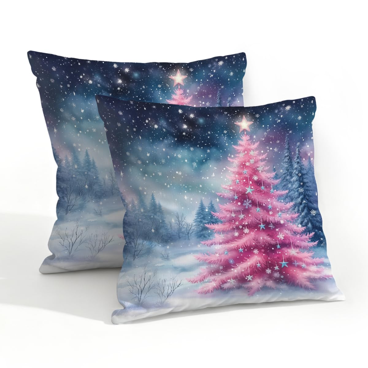 Outdoor Pillow Covers Waterproof Pillowcases 20x20IN Set of 2Pink Christmas Tree Decorative Throw Cushion Case for Couch Sofa Garden Patio Furniture