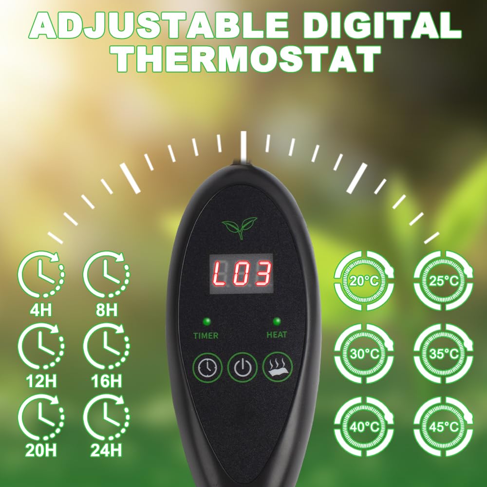 Heizmatte Pflanzen mit Thermostat, 30W Wärmematte Pflanzen Heating Mat, wasserdichte Zimmergewächshaus Wärmematte für Sämling, Heizmatte für Pflanzen, Gewächshaus und Reptilien, 20 * 10in