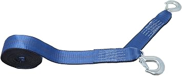 CustomTieDowns 2 Inch x 20 Foot Replacement Winch Strap, Tow Strap, 2 Forged Hooks, 1 Inch Long Loop Opening On The Opposite End. Breaking Strength 10000 lb Blue