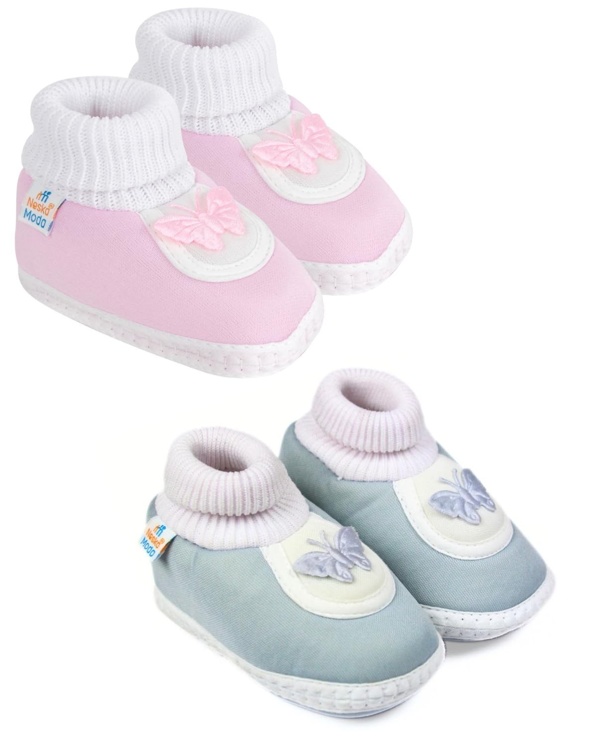 6 To 12 Months Baby Boys & Girls Pack of 2 Pair Cotton Butterfly Booties -SK175andBT2146