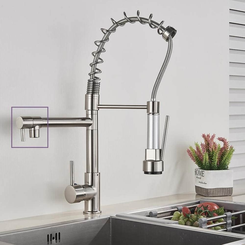 MXXQRHF Matte Black Finish Dual Spout Kitchen Sink Faucet Deck Mount Spring Kitchen Mixer Tap Kitchen Hot and Cold Water tap,Brushed Nickle A