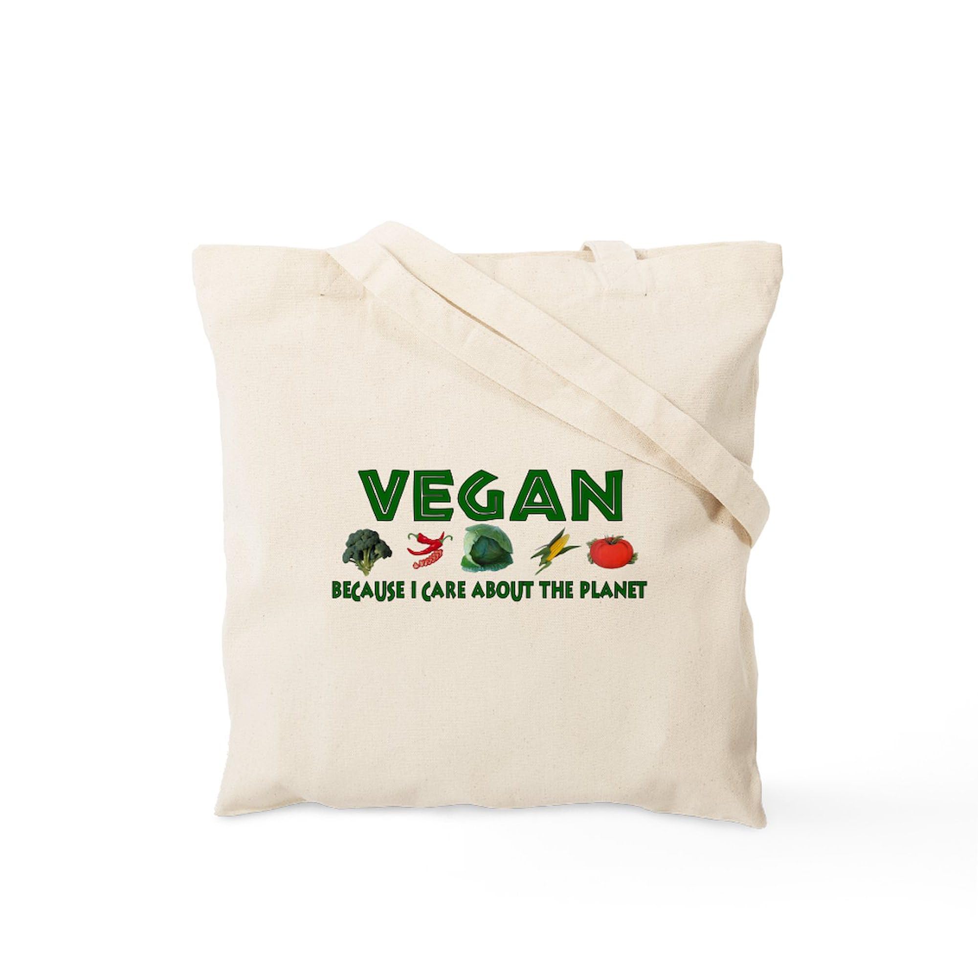 CafePress Vegans Care About Planet Tote Bag Natural Canvas Tote Bag, Reusable Shopping Bag