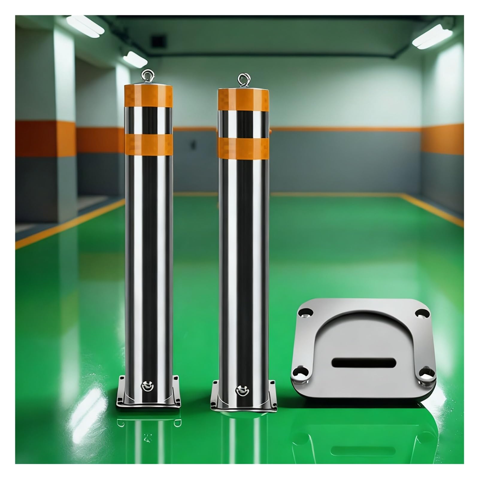 YNBSHGAA Stainless Steel Parking Bollards Set - Removable Safety Posts for Driveway and Parking Lot Security,29.5in/75cm