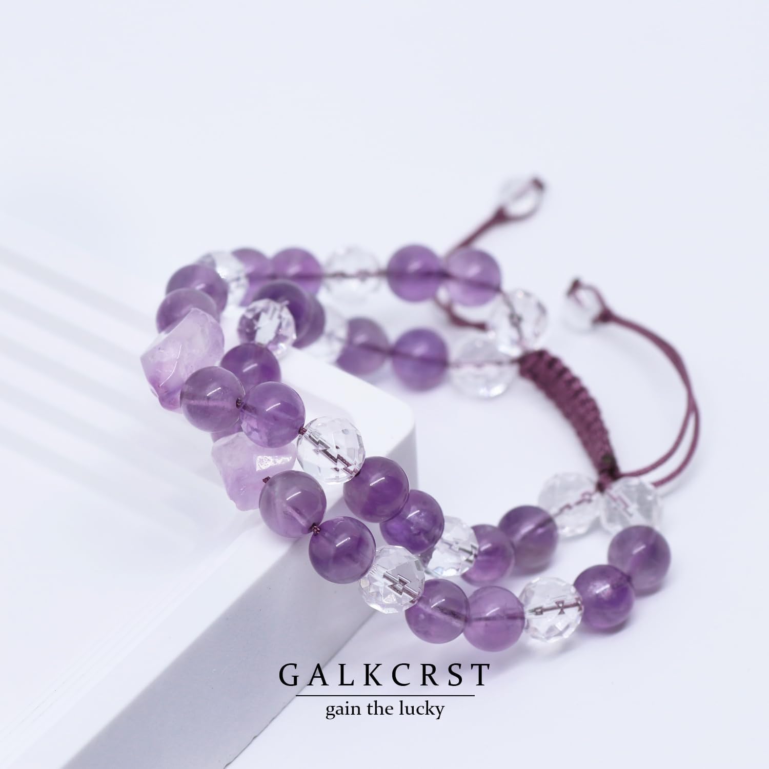 Amethyst Bracelet for Women Healing Crystal Stone Beads Bracelet Amethyst Crystal Clear Quartz Beads Bracelet Boho Bracelet Handmade Amethyst Jewelry Gift for Her for Calming and Purify - Image 6