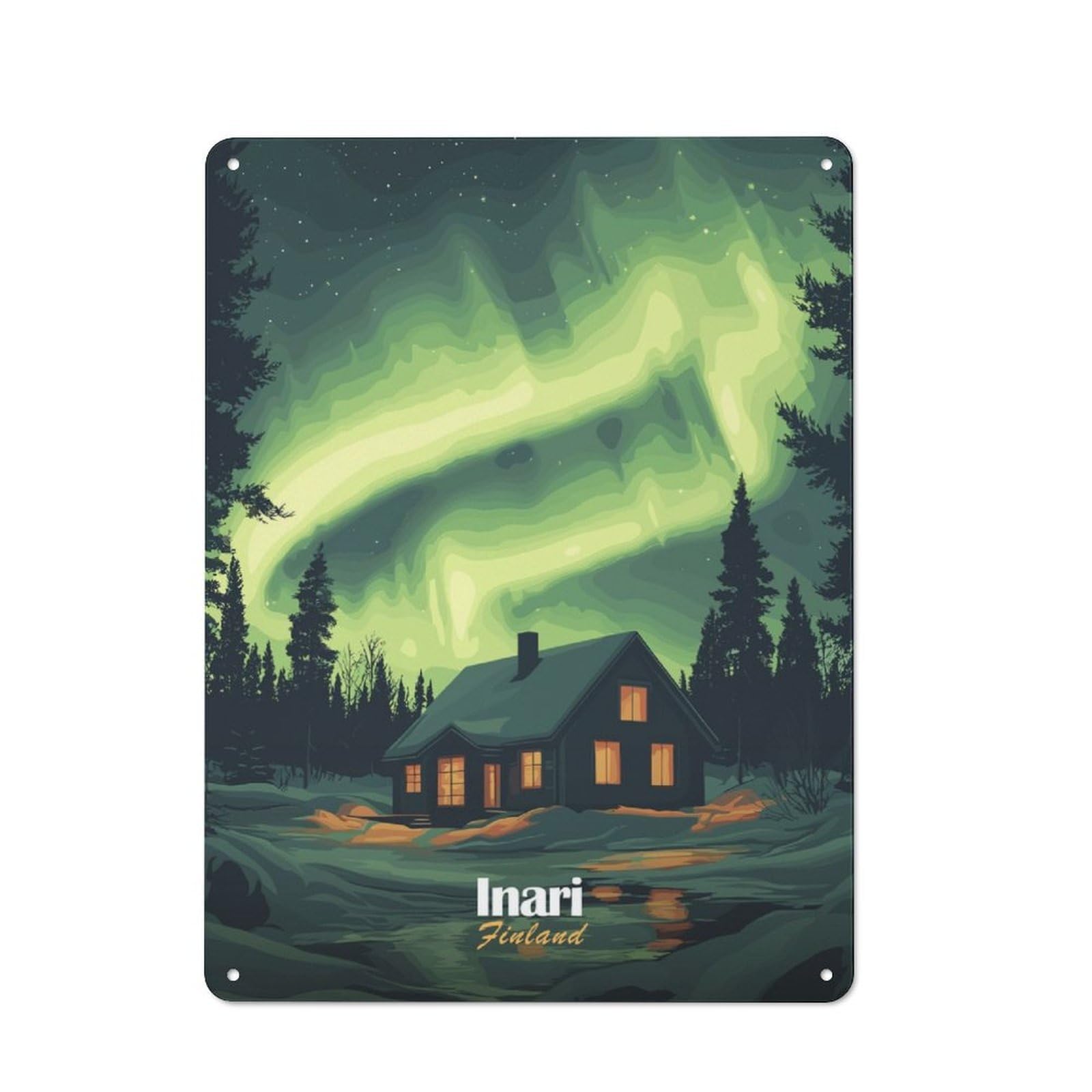 Junmoney Northern Lights Cabin Cottage Style Metal Wall Decor 40X30cm, Tin Wall Plaque For Kitchen, Cottage, Porch Or Garden Room