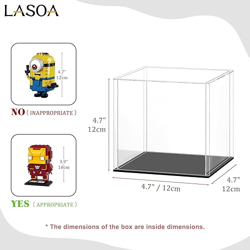 Miniatura 6 de LASOA Vitrina acrílica para coleccionables, caja de exhibición de vidrio alternativo con base y tapa negras, escaparate de almacenamiento