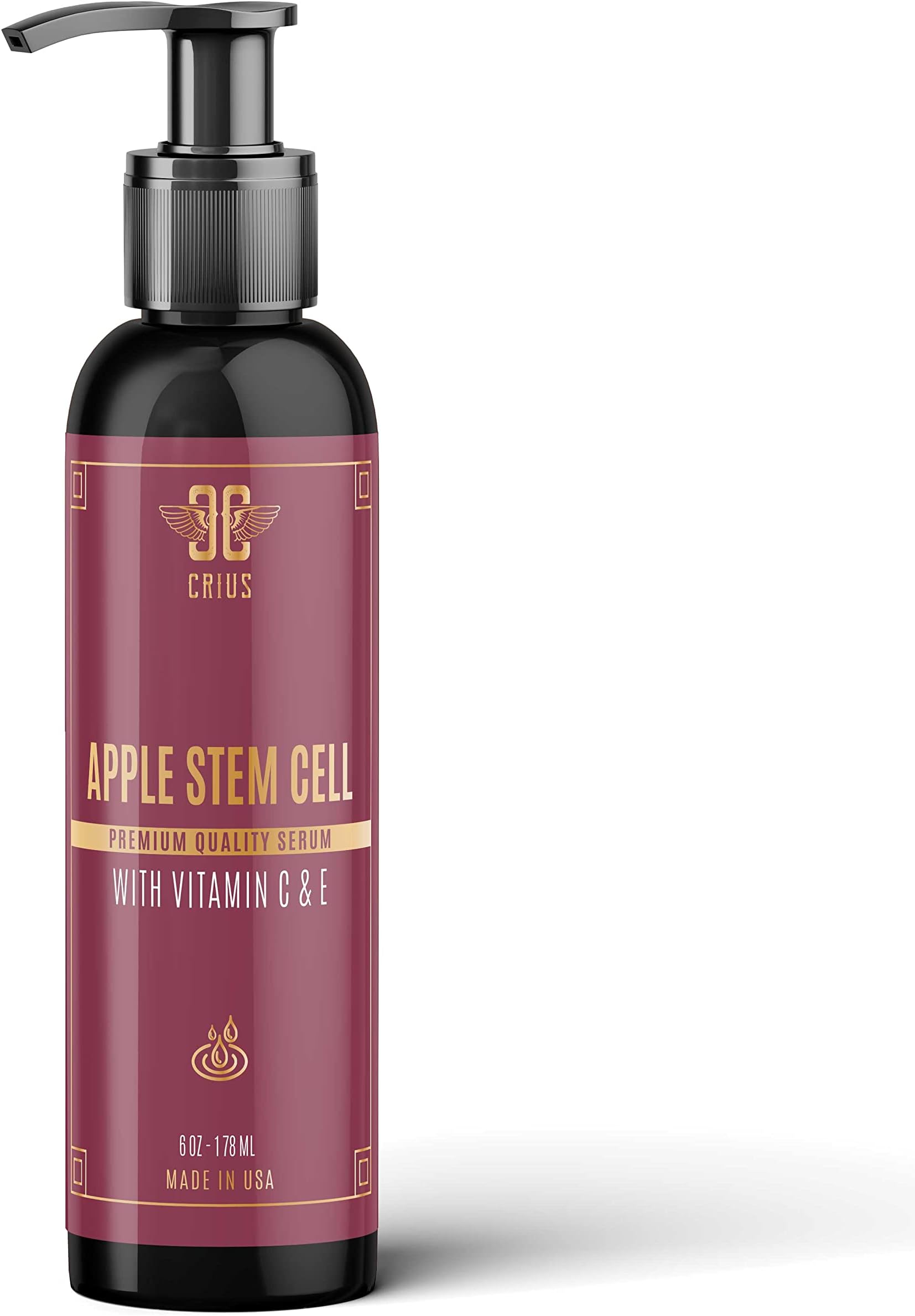 Apple Stem Cell Face Serum with Hyaluronic Acid and Vitamin C, Skin Rejuvenation and Rehydration, 6 Oz.