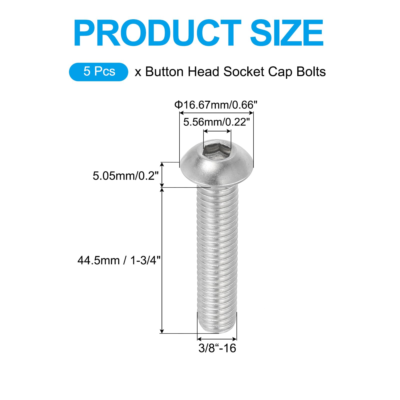 PATIKIL 3/8-16x1-3/4" Button Head Socket Cap Screws - Image 2