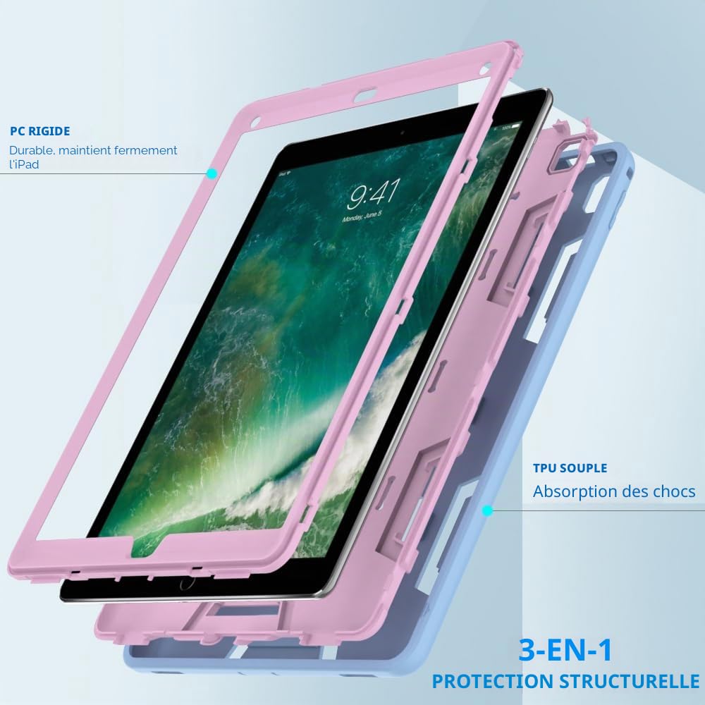 Coque pour iPad Pro 12.9 2017/2015 (Ancien modèle, 1ère et 2ème génération), Coque de Protection Robuste Puxicu pour iPad Pro 12,9" (modèle : A1584 A1652 A1670 A1671), Bleu et Rose
