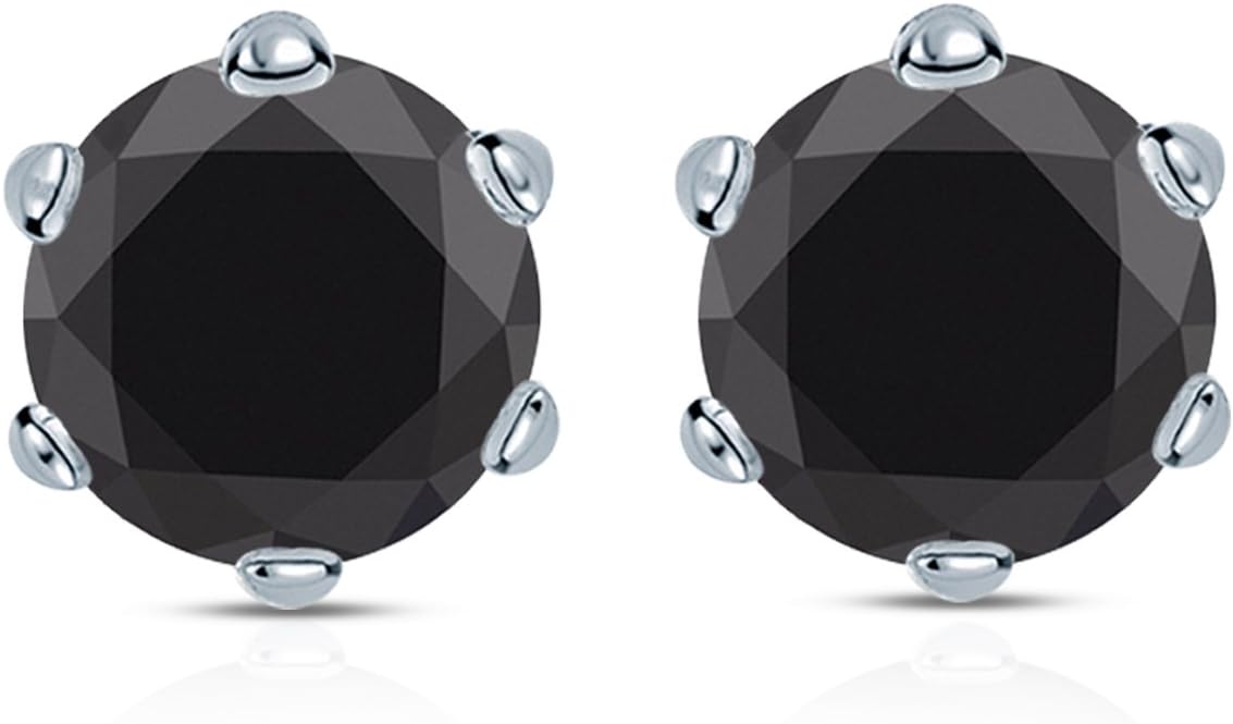 14k Gold Round Black Diamond 6-Prong Basket Stud Earrings (1/2-4 ct, Black) Screw-Back - Image 3