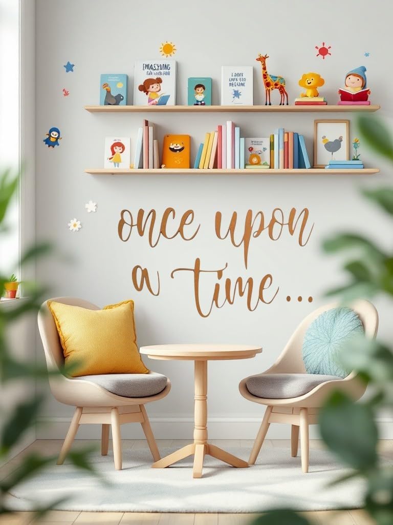 SUNBELT Once Upon a Time Wooden Cutout Sign, Nursery Decor, Wall Decor for Reading Corner, Kids Room, Family Bookshelf, Home Décor Birthday Present DIY Decoration