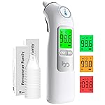 Femometer Family Ear Thermometer, Highly Accurate Ear Thermometer for Kids, Adults and Babies, 30 Memory Recall, 1s Result and 3-Color Fever Alert, with 24 Disposable Probe Covers, Gray