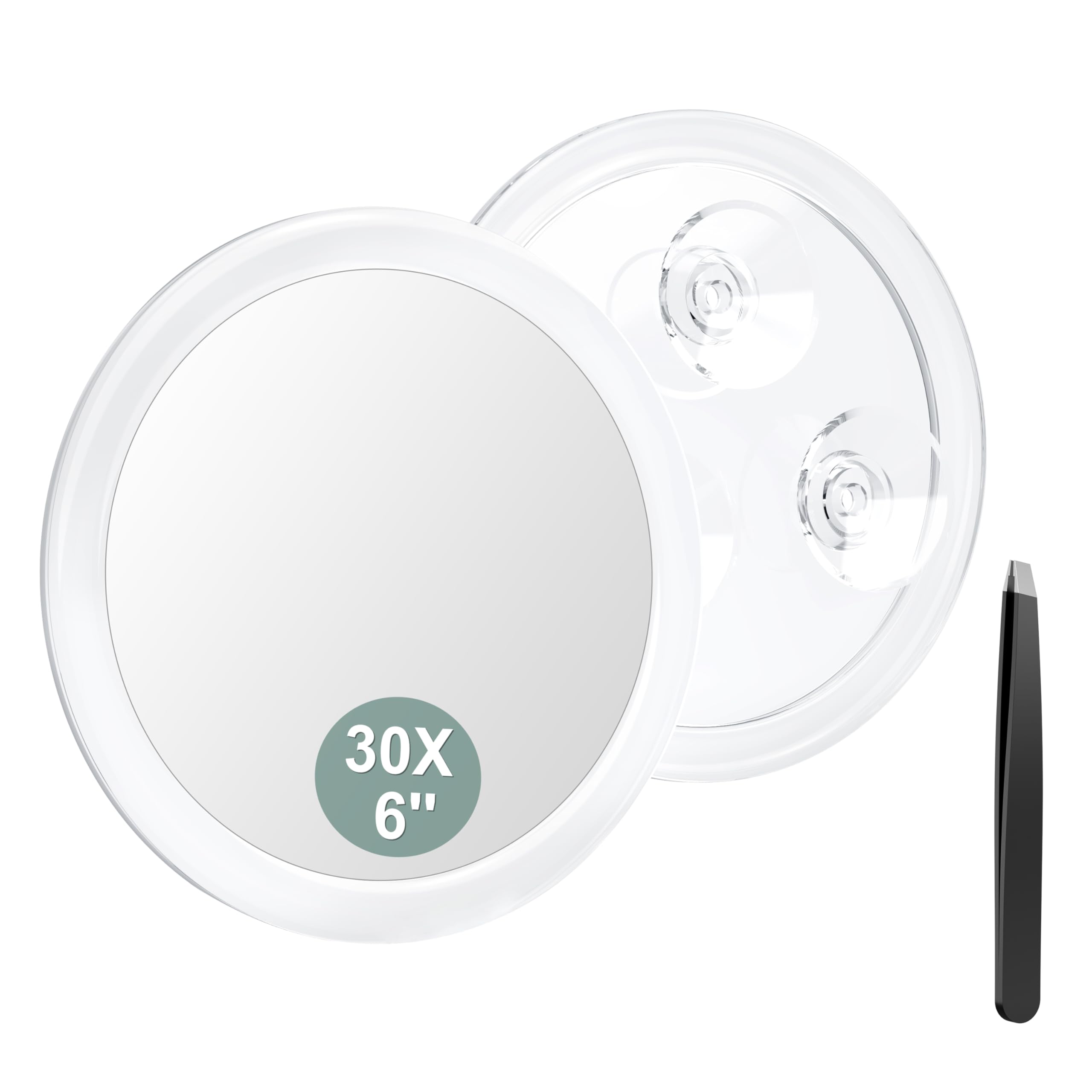 Auxmir Espejo de Aumento 30X 15cm con 3 Ventosa, Espejo de Maquillaje para Pared Baño, Espejo Portátil Redondo para Viaje, Transparente