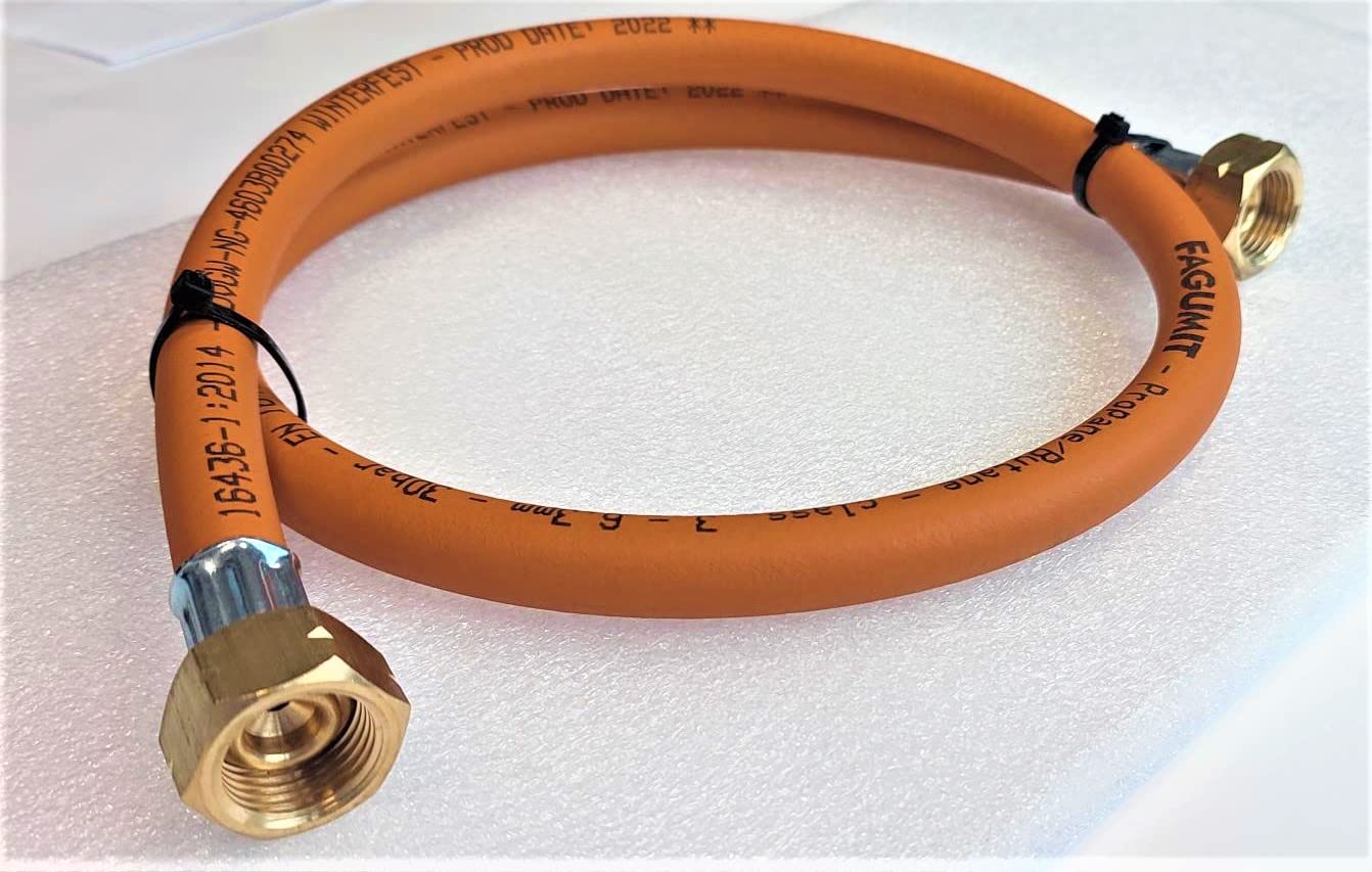 Tuyau de transfert de gaz propane butane 21,8" avec joint en laiton | 100 cm (1 m) | 30 bar | jusqu'à -30 °C | Tuyau de raccordement | Pantalon pour système multibouteilles de gaz liquéfié