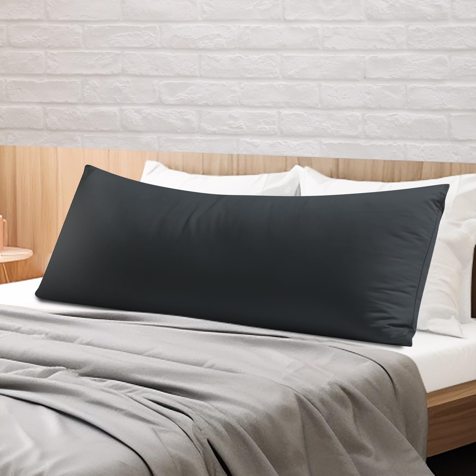 100% Egyptian Cotton Body Pillow Cover Long Pillow Case 600 Thread Count | Bed Pillow Protector with Zipper, Sateen Weave Cooling Full Body Pillowcase for Adults 20x54 Inches (1PC, Body, Black)