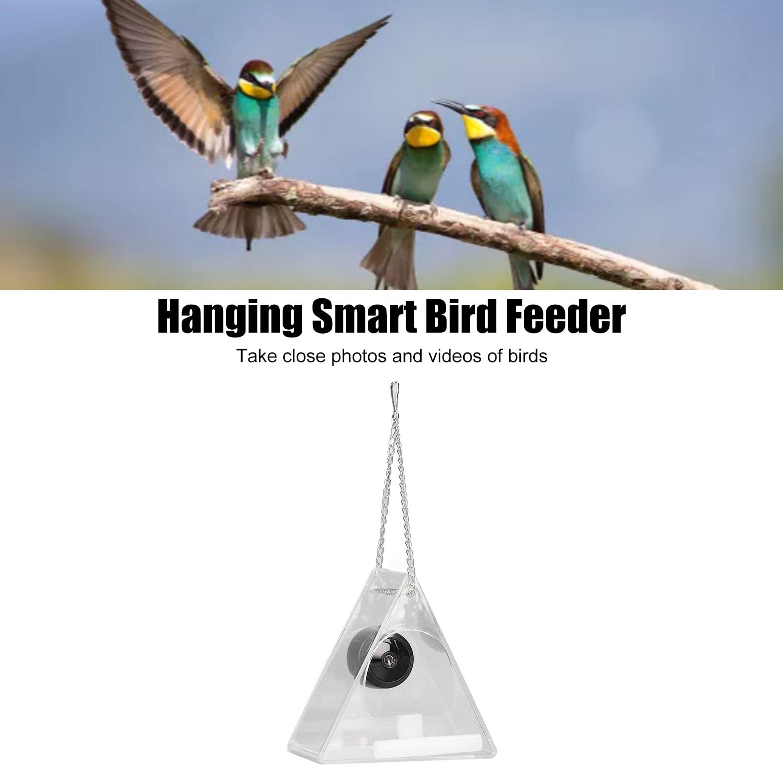 Comedero Inteligente para pájaros con cámara, comederos Colgantes para pájaros con monitoreo en Tiempo Real, comederos para pájaros para jardín al Aire Libre, Regalo para Amantes de Las Aves(triang