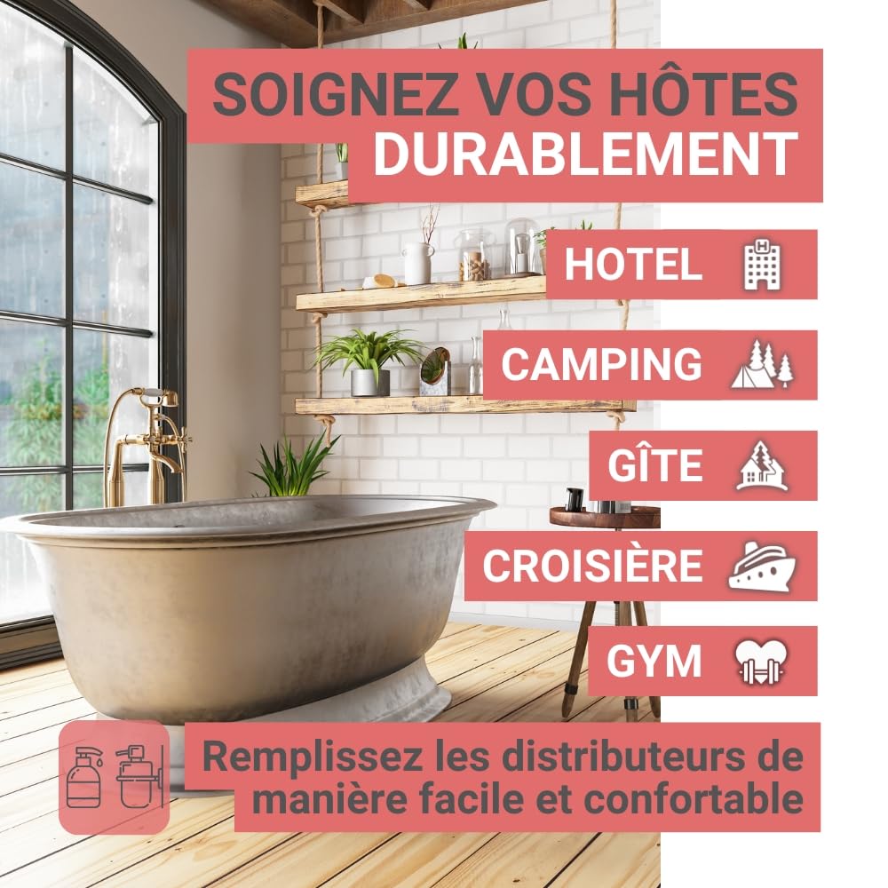 GPQ - Gel/Shampooing 2en1 ROSE PETALS 5 ltr. | 2 Bidons | 90% Natural Origin | Recharge doseur avec Après-shampooing sans Parabènes | Hôtel, B&B, Gîte Rural, Camping, Croisière, Gym | Fabriqué l’UE