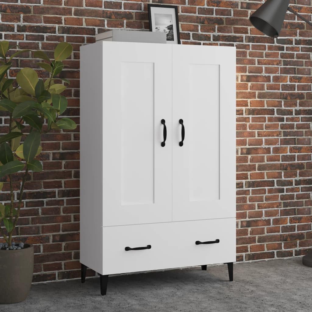 Credenza Bianca 70x31x115 cm in Legno Ingegnerizzato per Soggiorno Cucina con Ampio Spazio Portaoggetti e Design Industriale Elegante