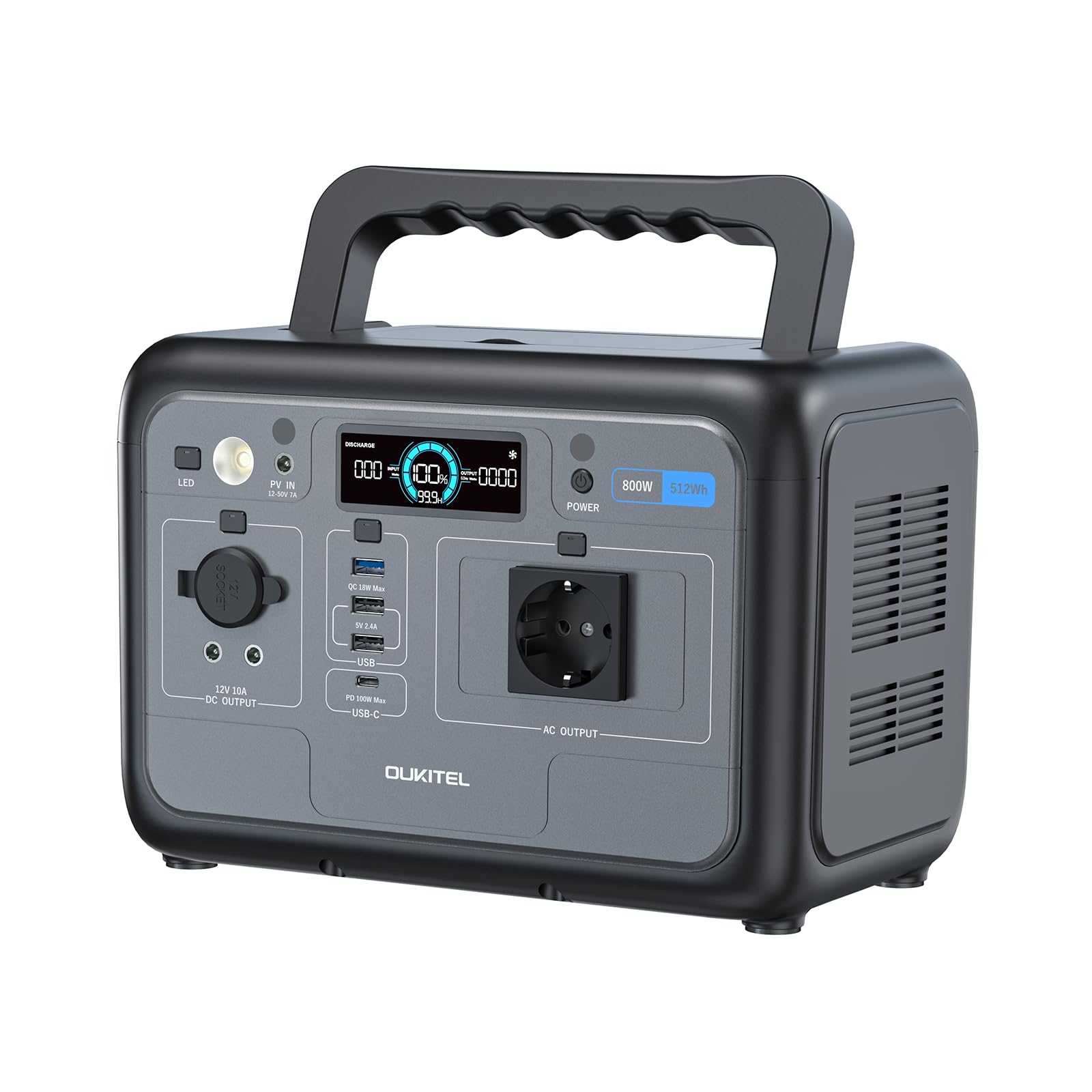 OUKITEL P800 Estación de Energía Portátil 512Wh Generador Solar 800W, Batería LiFePO4 Onda Sinusoidal UPS Carga Solar/Red/Coche Camping Hogar Emergencias