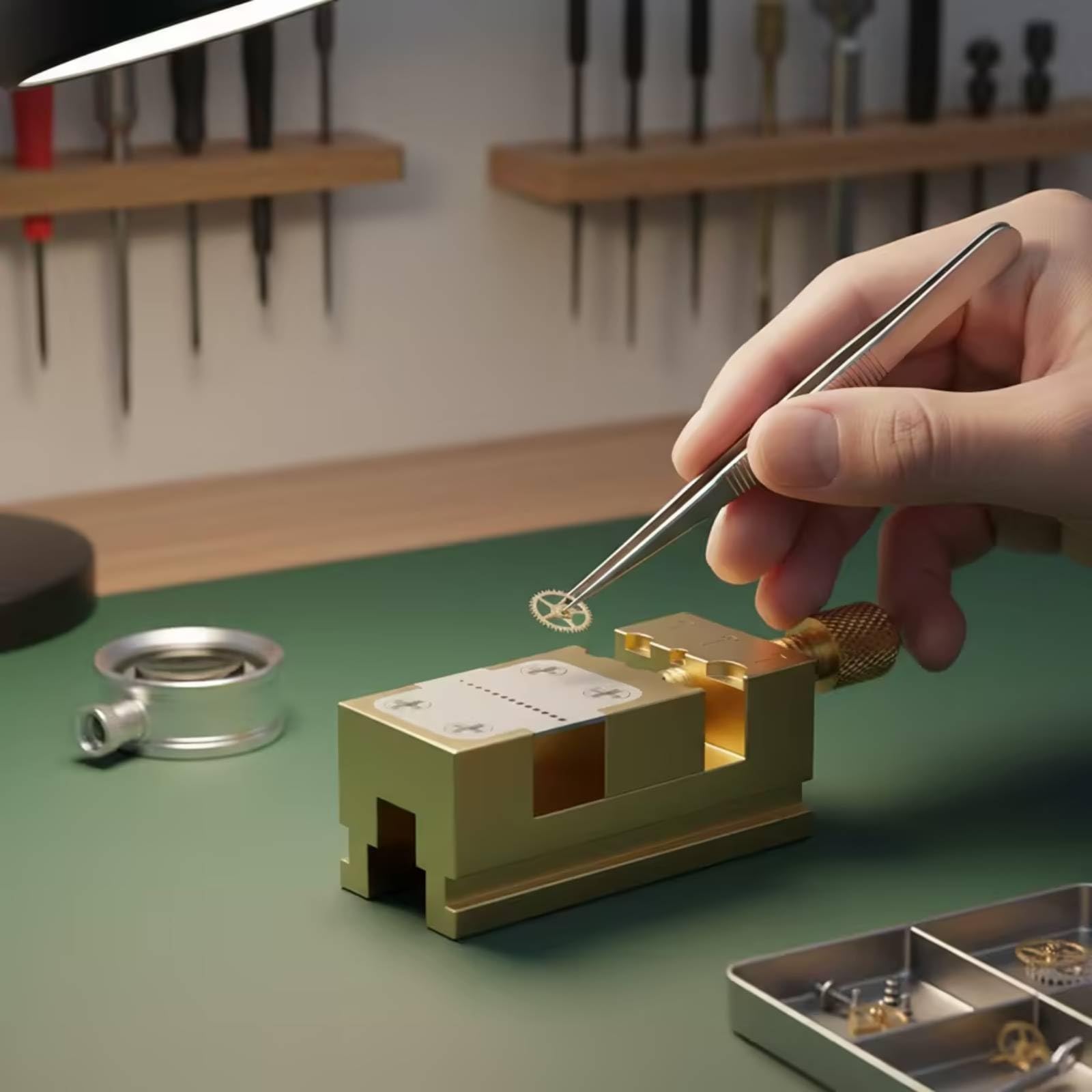 de Reparación de Relojes Herramienta Soporte Fijador Mordaza con Construcción de Latón y Aleación Dura Que Reduce Vibraciones y Asegura las Piezas, 11 Agujeros