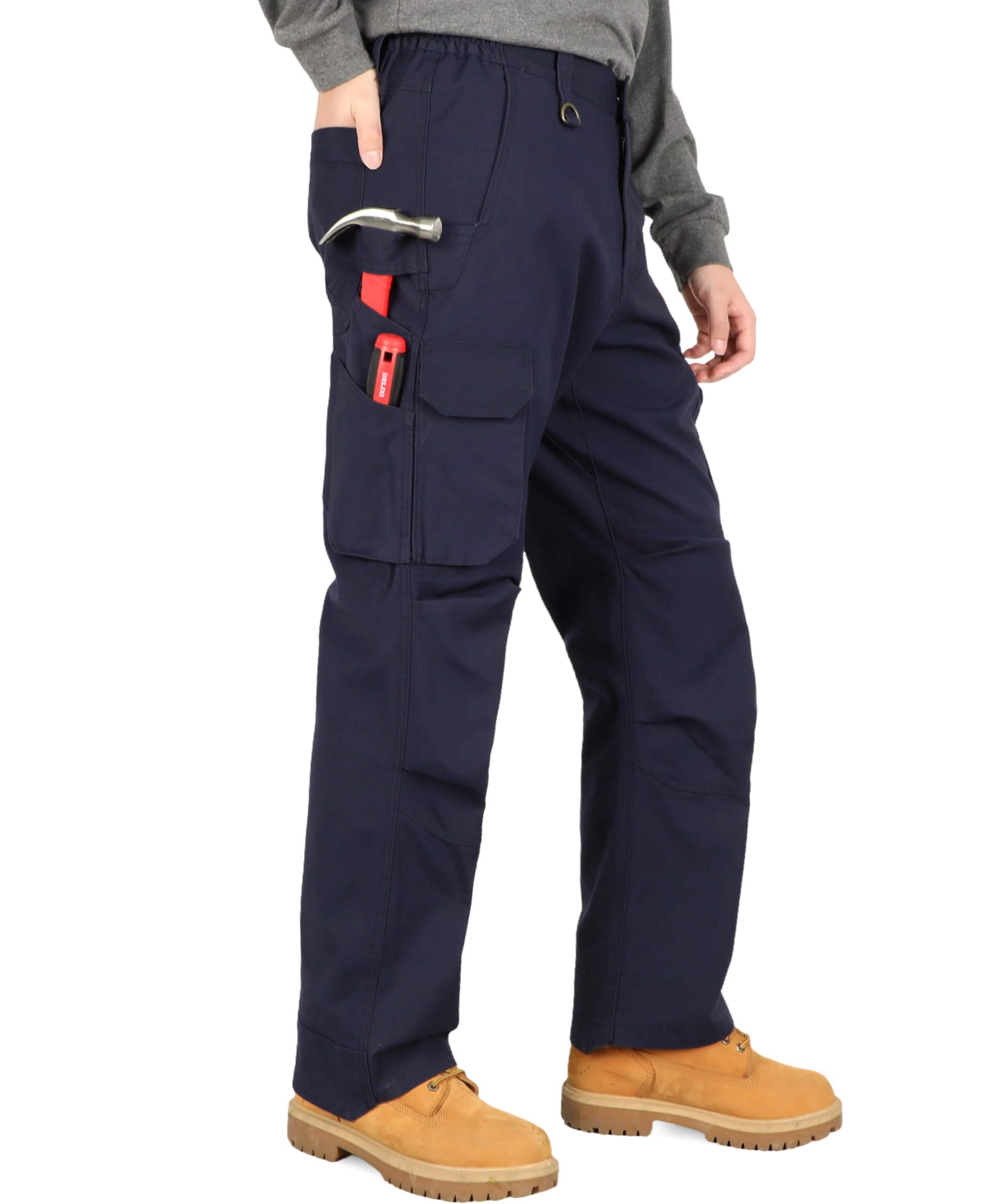 KONRECO FR Pants for Men Utility Cargo Pockets Flame Resistant Carpenter Jeans 8.5oz Stretch Soft Relaxed Fit NFPA2112 CAT2