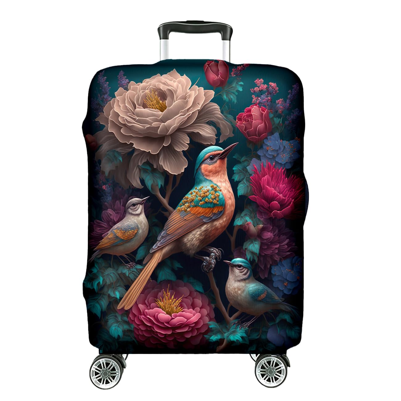 Ferocity Copertura per valigia DELUXE 27-31 pollici, coperchio custodia bagaglio da viaggio, elastica, lavabile, protezione per fodera per valigia, antigraffio, grande L, Fantasy Birds [083]