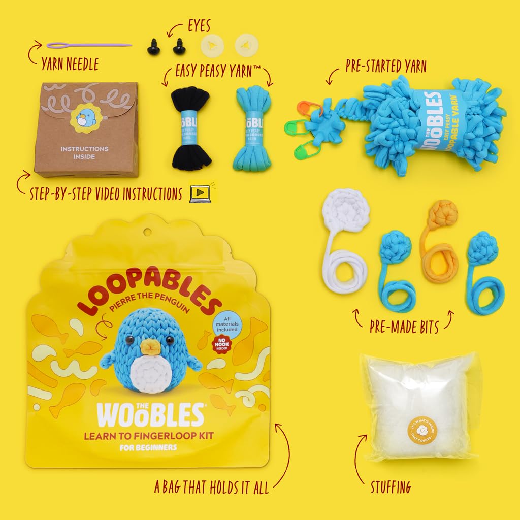 The Woobles Crochet Kit for Beginners with Easy Peasy Loopable Yarn, As Seen on Shark Tank - Easy Arts and Crafts Knitting & Crochet Animals Kit with Step-by-Step Video Tutorials (Pierre the Penguin) - 4