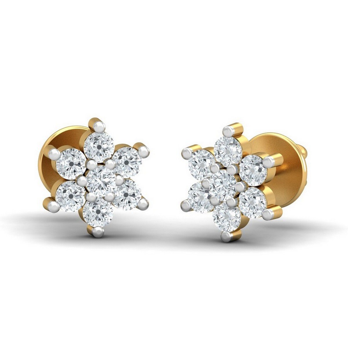 kuberbox 18KT Yellow Gold Diamond Phool Stud Earrings for Women-picture-20