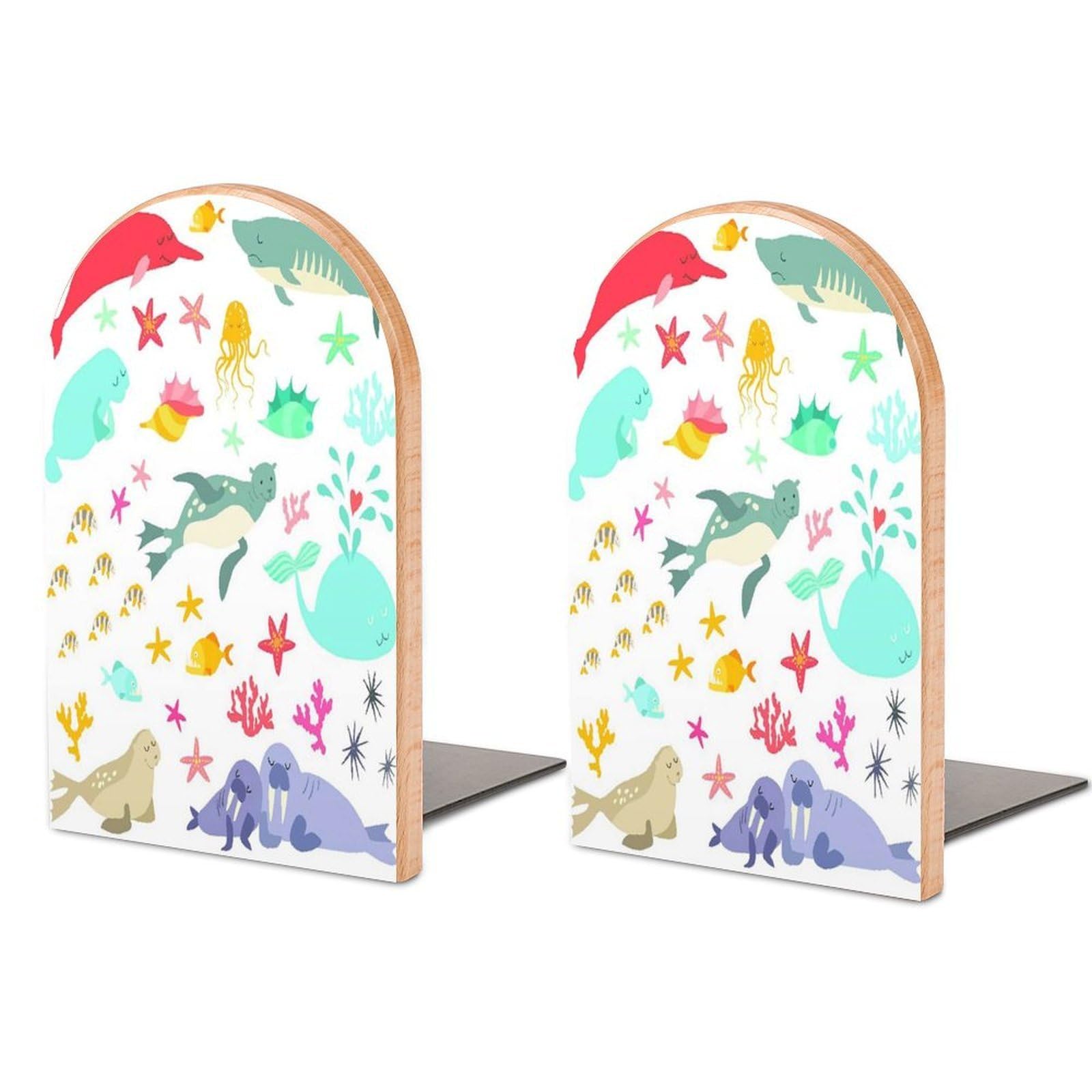 Starry Sky Universe Sky Stars Beech Wood Bookends Heavy Duty Book Organizers Desktop File Holder for Office Home Bookshelf
