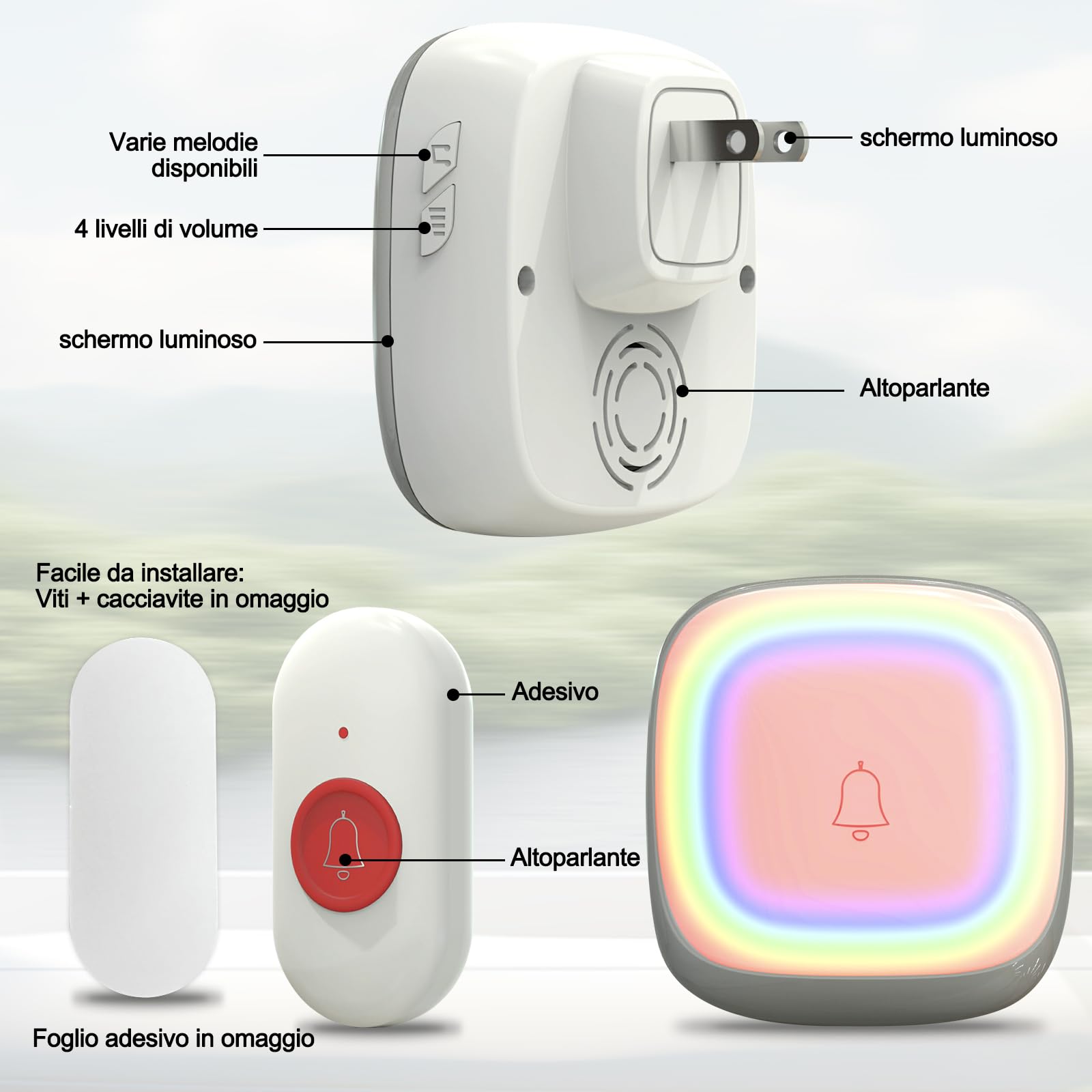 SOS Salvavita Anziani, Wireless Cercapersone Campanello Anziani con Pulsante Emergenza e Salvavita 150m+ per Casa/Anziani/Donne Incinte/Disabili, 2 Ricevitori + 2 Trasmettitori
