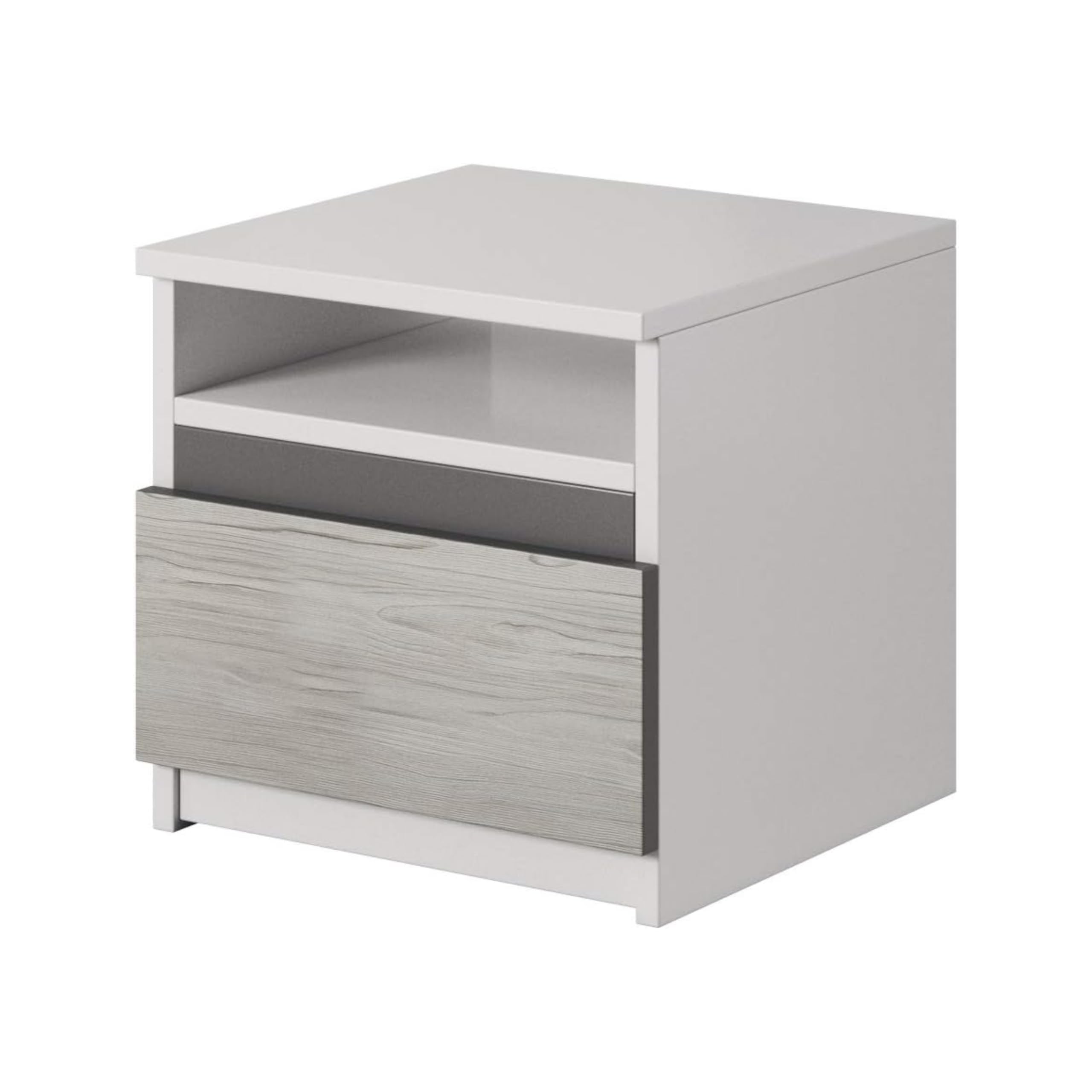 Hellios II - Chambre à Coucher Adulte Complète Avec lit 160x200 Avec Matelas, 2 Tables De Chevet, Armoire Avec Portes Coulissantes L:183 x H:218 x P:61 cm, Fancy - Blanc/Kathult+Gris